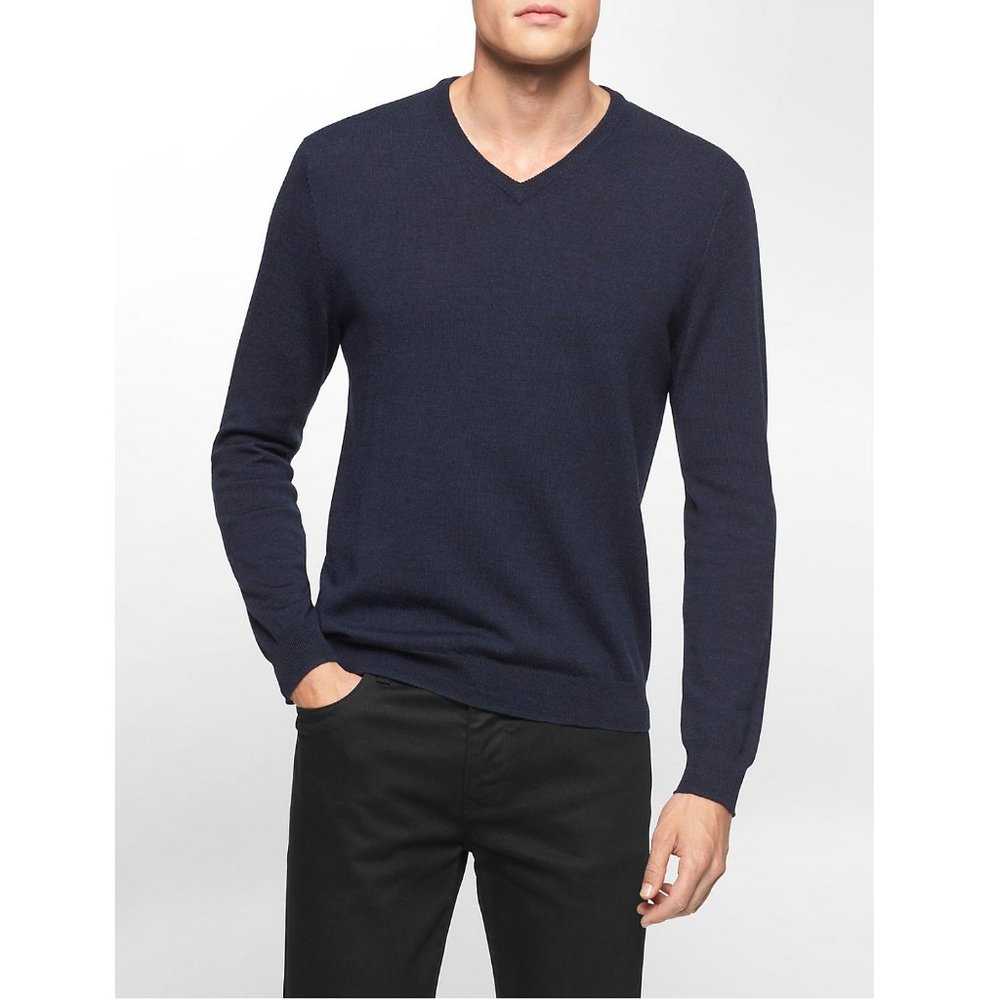 Calvin Klein Men's Merino Wool V-Neck Sweater - Size XL